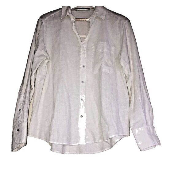 Zara White Linen Blend Button Down Shirt Long Sleeve Women's Size Small - Picture 3 of 6